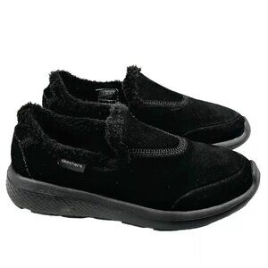 Sketchers Gogo Mat Black Suede Faux Fur Lined Slip On Shoes Size 11